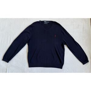 Polo Ralph Lauren 100% Pima Cotton V Neck Sweater Blue Pullover Preppy Size XXL